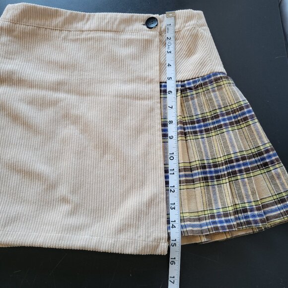 Hem & Thread Corduroy Plaid Pleated Mini Skirt, Sz M, Wrap Mini Skirt, NWT - Picture 7 of 7